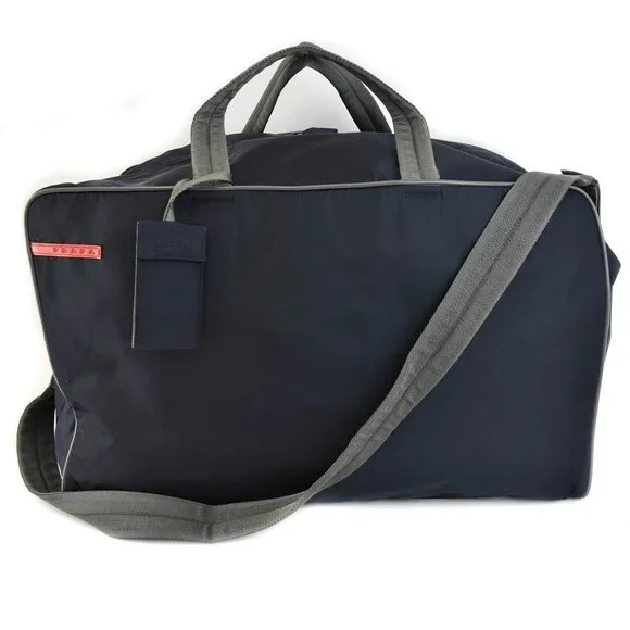 PRADA "Linea Rossa": Navy Blue, Tessuto Nylon & Logo Duffel/Weekender Bag (td) - Picture 1 of 13
